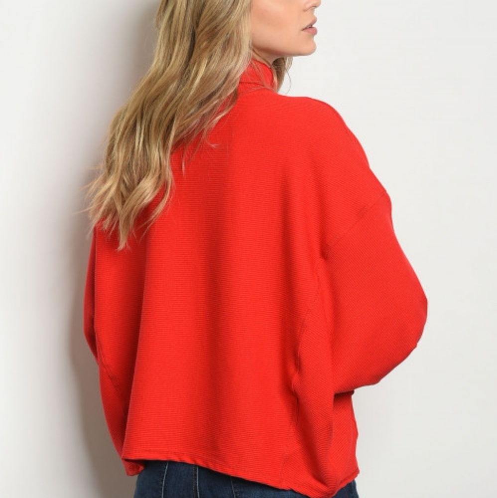 LAST 1! Red turtleneck/mock neck oversized top - Picture 3 of 3